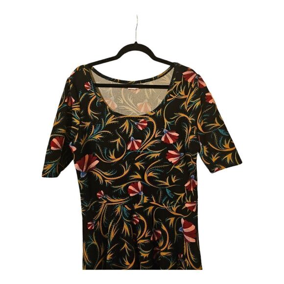 LULAROE "Nicole" Black Red Floral A-Line Dress - Size 2XL - Picture 3 of 8